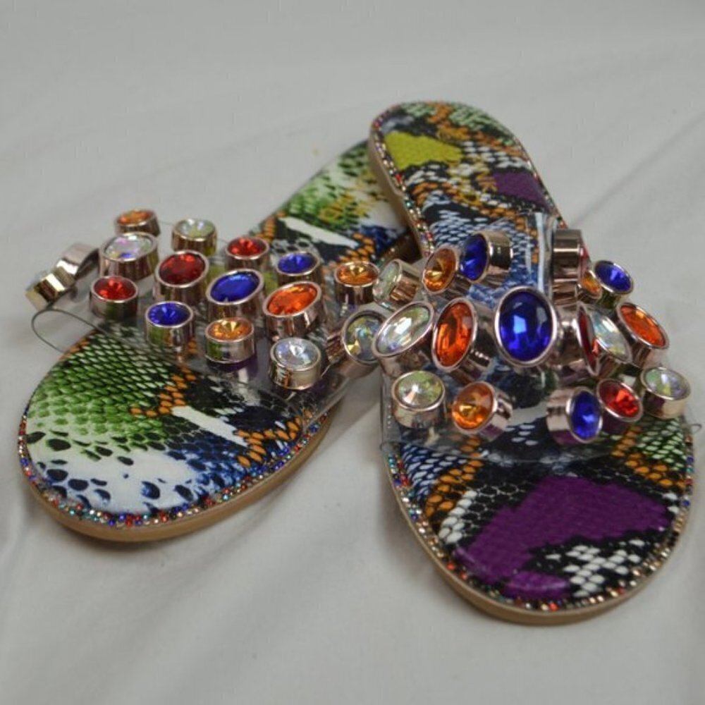 Embellished Luxe Rhinestones Slide Sandals Size: 8 NEW